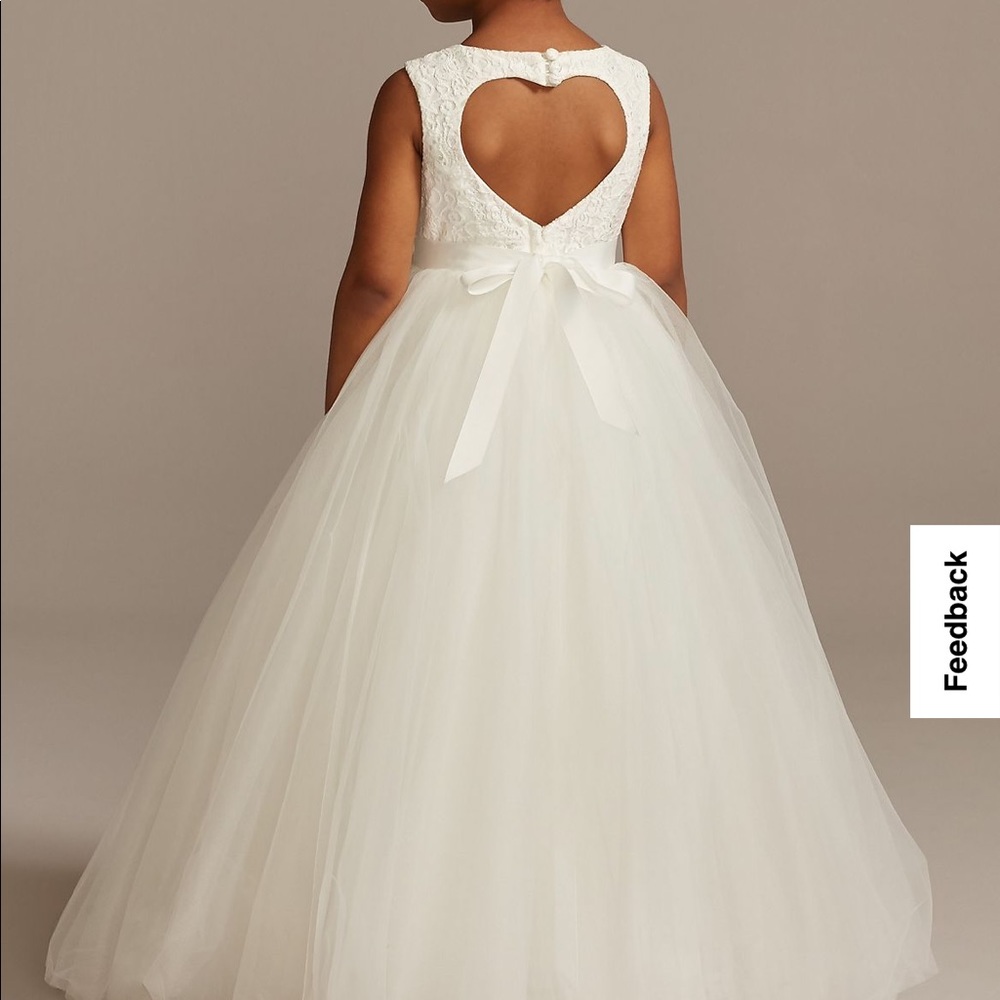 Ball gown flower girl or communion dress with heart cut out. Ivory